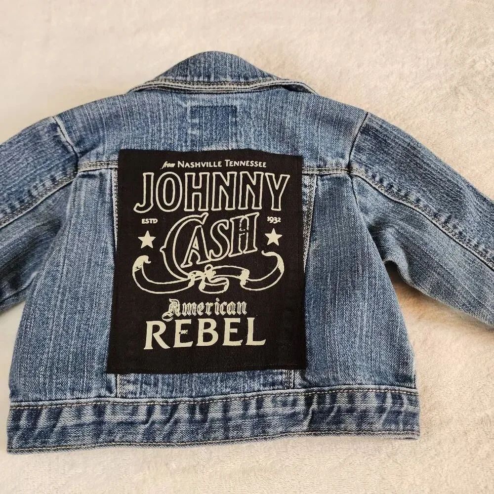 Old Navy Denim Jacket Upcycled Johnny Cash Kids Size 12-18 Months